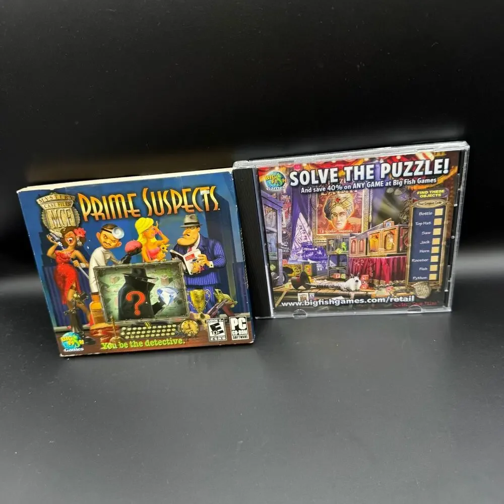 PC Mixed Game Lot of 4 Solitaire Wheel of Fortune Prime Suspects Trophy Bass